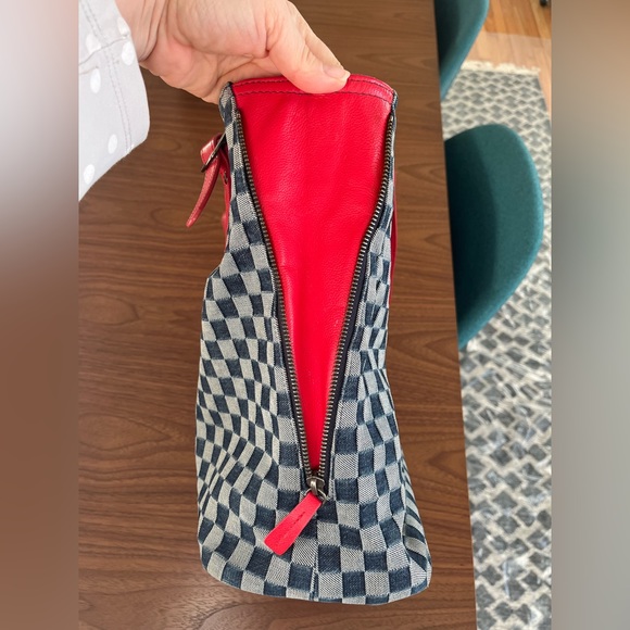 Unique WAZA NYC Indigo dyed denim and red leather handbag. Very good condition. - Picture 6 of 11